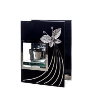 Tea light with mirror glass with silver butterfly
